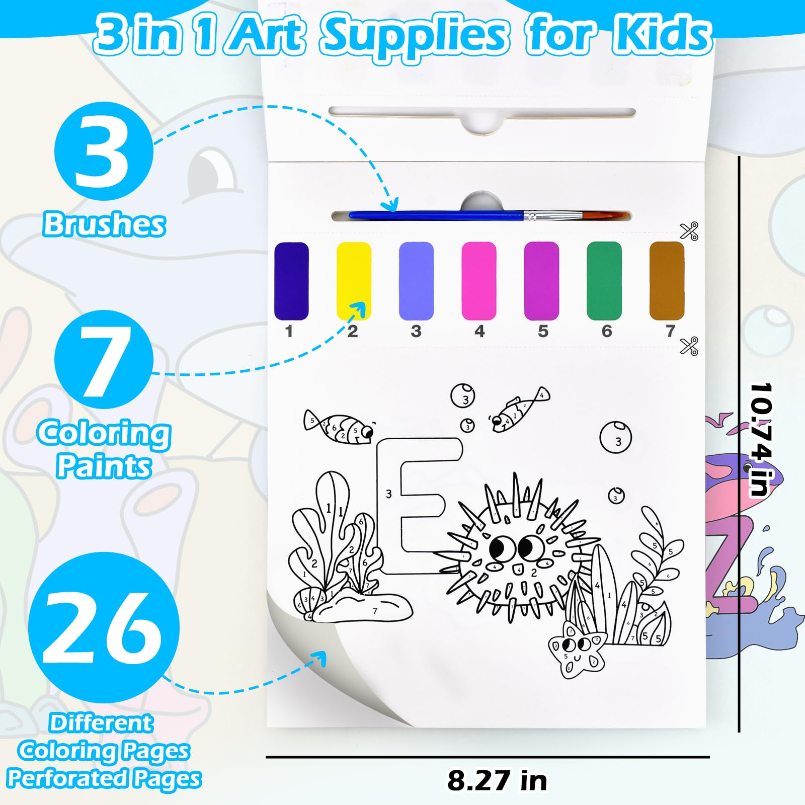 Water Colouring Book for Children Painting Colouring Book with Paper, Arts and Crafts Gift for Drawing Animals (Submarine Animal) - Image 4
