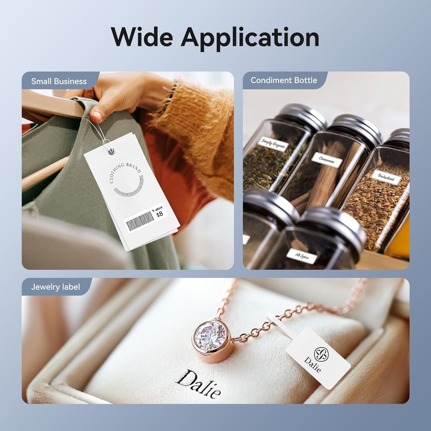 Wide application of NIIMBOT D11 labels for small business, condiment bottles, and jewelry