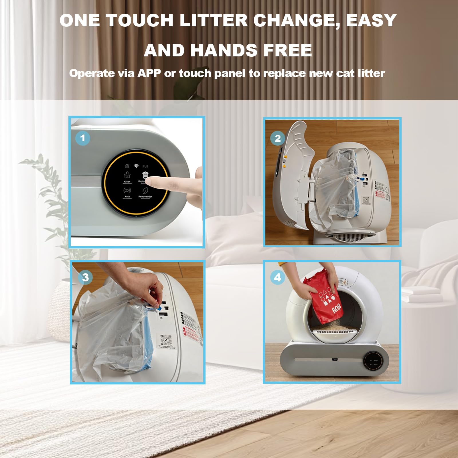 Lettiera Autopulente per Gatti 65 L+ 9 L Cassetta per Gatti Abilitata WiFi | Anti Trappola, Isolamento Odori, Controllo App, Progettazione Sicura, 6 Sacchetti per Rifiuti, 2 Filtri, 1 Tappetino