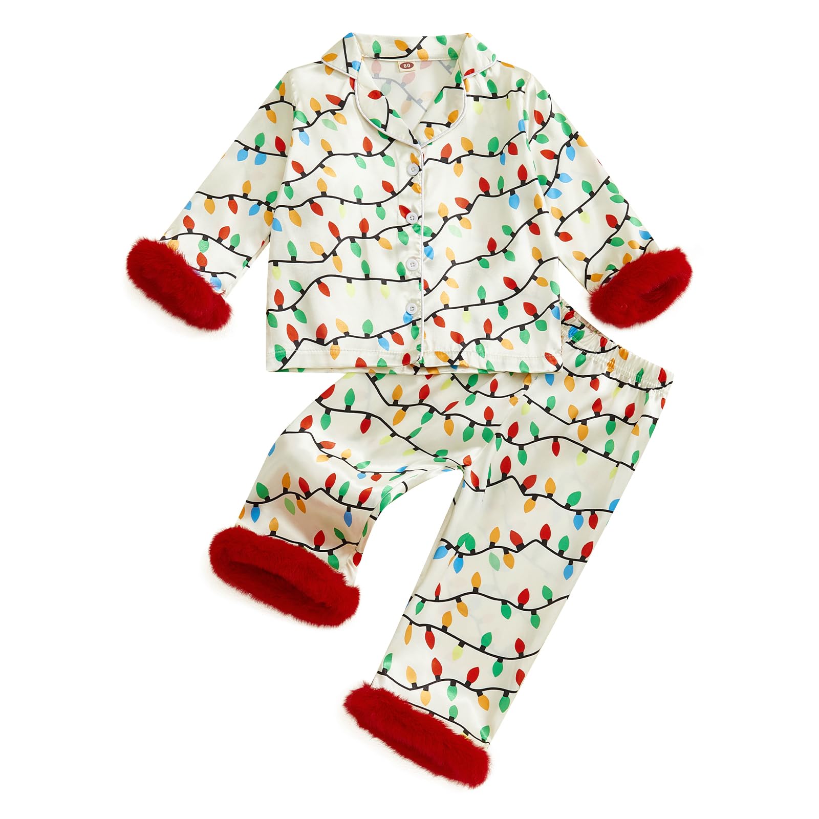 Ayalinggo Toddler Kids Girl Christmas Pajamas Baby Green Satin Silk Button Down Shirts Jammies Xmas Matching Pjs Outfits
