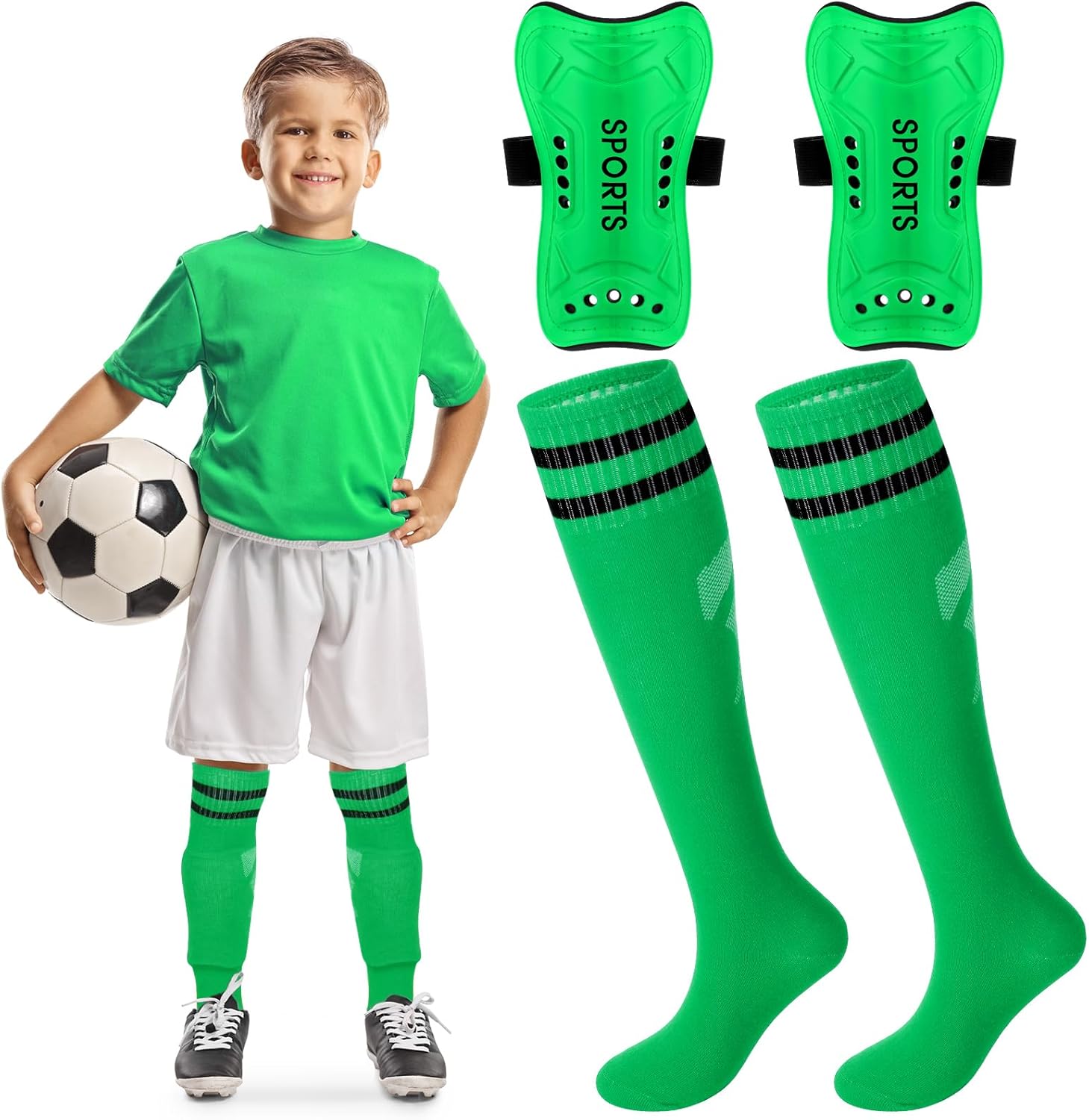 Syhood Soccer Shin Guards and Socks for Toddler Kids Youth, Lightweight Soccer Shin Pads Protective Defender Gear for 3-5, 5-10, 10-15 Years Old Children Teen Boys Girls Sports Game