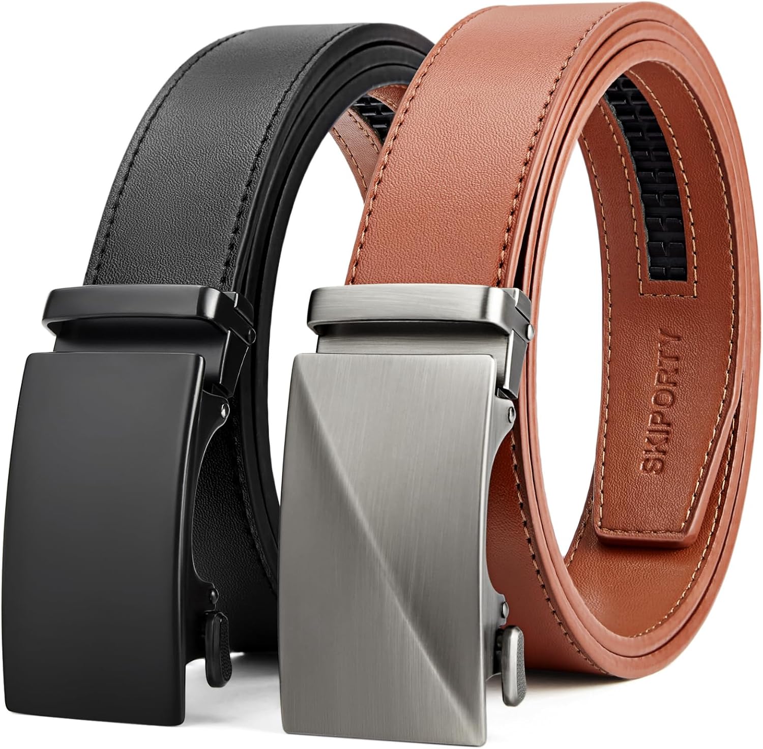Ratchet Belts for Men, Mens Belt Leather 2 Pack, Black Brown Adjustable Belt for Dress Casual, Gifts Box