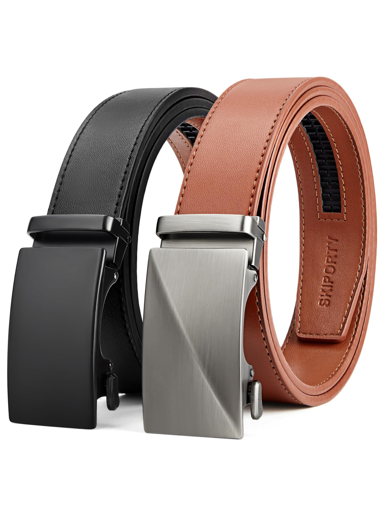 Ratchet Belts for Men Mens Belt Leather 2 Pack Black Brown Adjustable Belt for Dress Casual Gifts Box