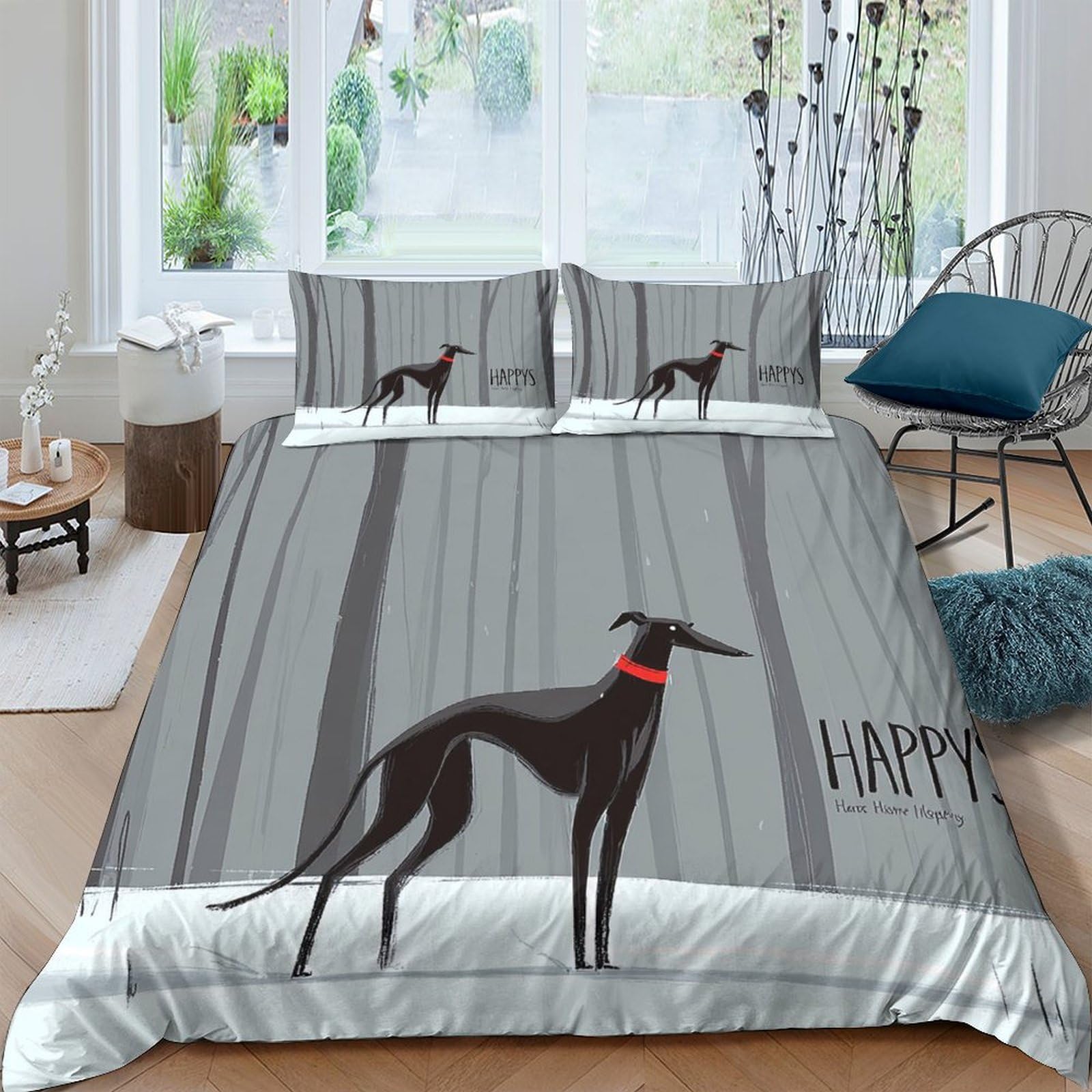 Ctjqhvkz Style-8 3D Printed Greyhound Dog Fitted Sheet Microfiber Soft Breathable Forest Animal Bed Cover For Bedroom Dorm Mattress Decor Single（135X200cm）