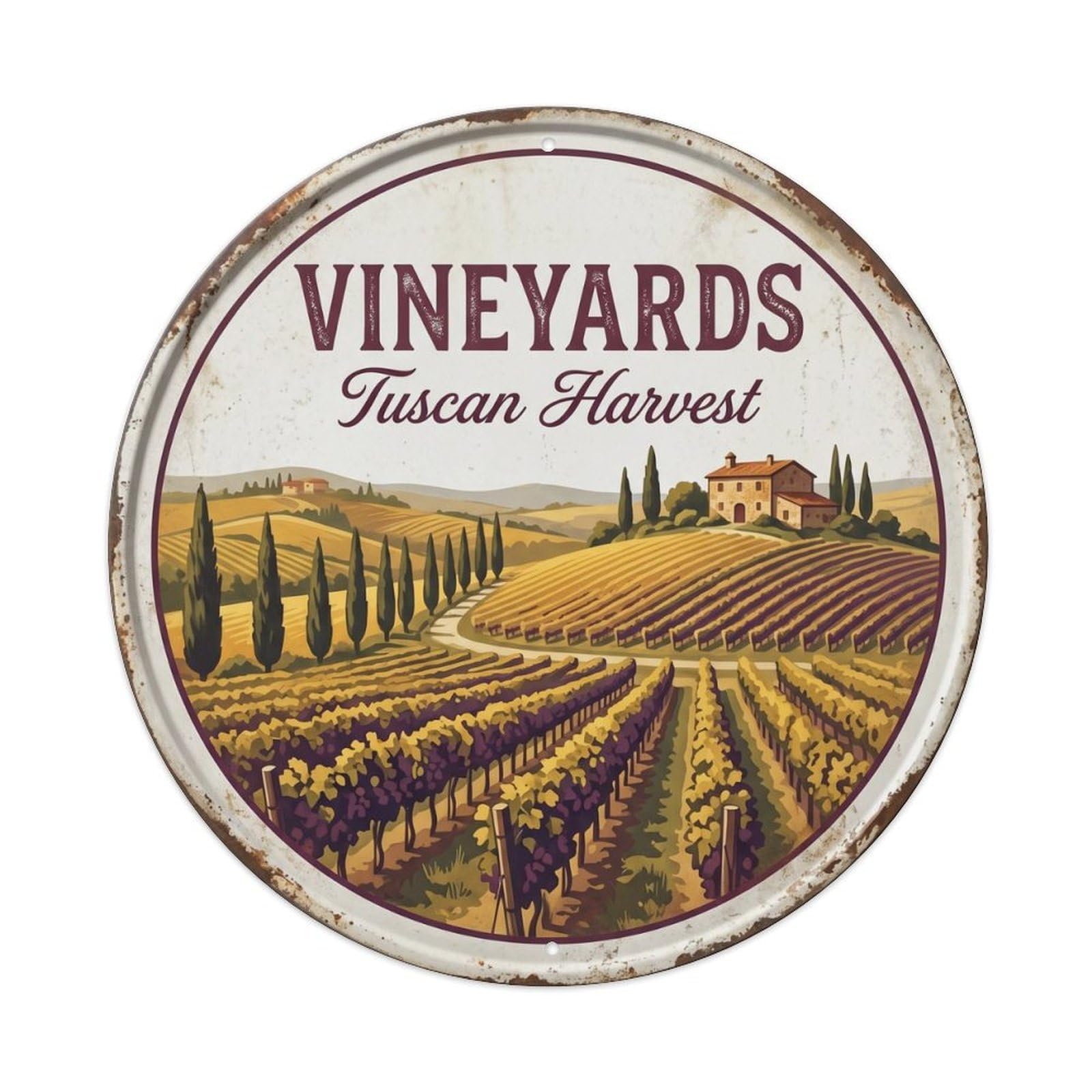 Vintage Travel Vineyards Tuscany Harvest Metal Tin Sign