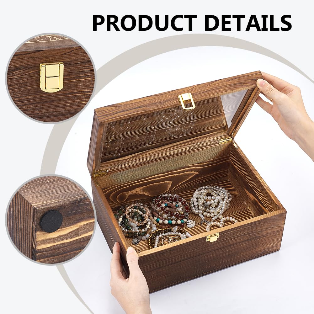 UNICRAFTALE Caja de recuerdos de madera marrón coco del árbol de la vida, cajas grandes de recuerdos con tapa con bisagras, caja de almacenamiento decorativa de madera con separadores para
