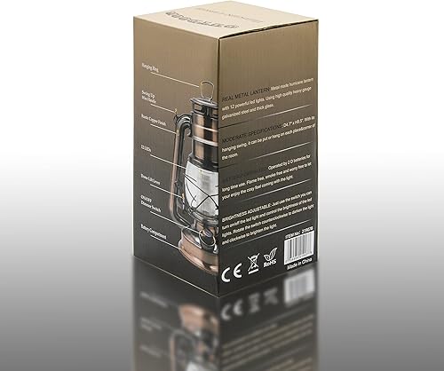 Miniatura 8 de YAKii Linterna LED vintage de metal colgante de huracán, 12 luces LED, interruptor de atenuación, blanco frío, funciona con pilas, linterna de