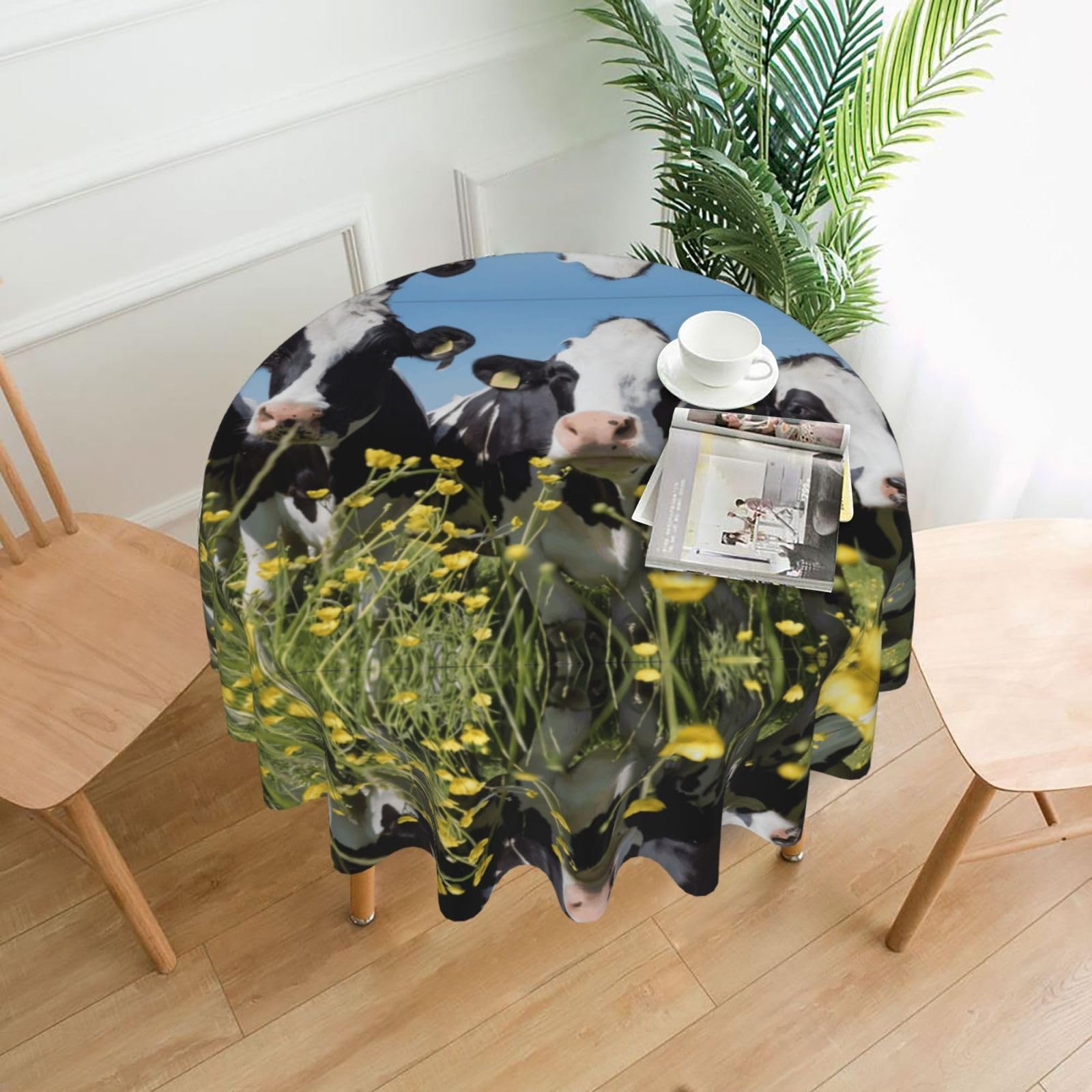 hhxvcv Black White Cows Round Tablecloth – Dining Table Cover
