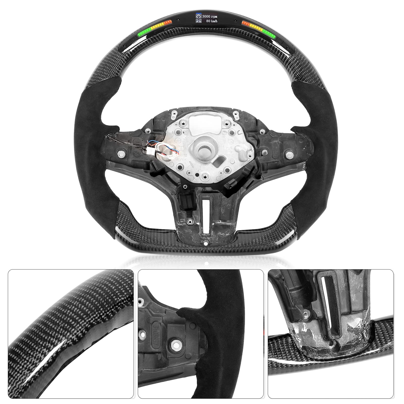 Volante in Carbonio a Forma di D, Sostituzioni del Volante da Corsa Universale, Volante Professionale a Fondo Piatto con Indicatore di Spostamento a LED, Display Dati Dinamici