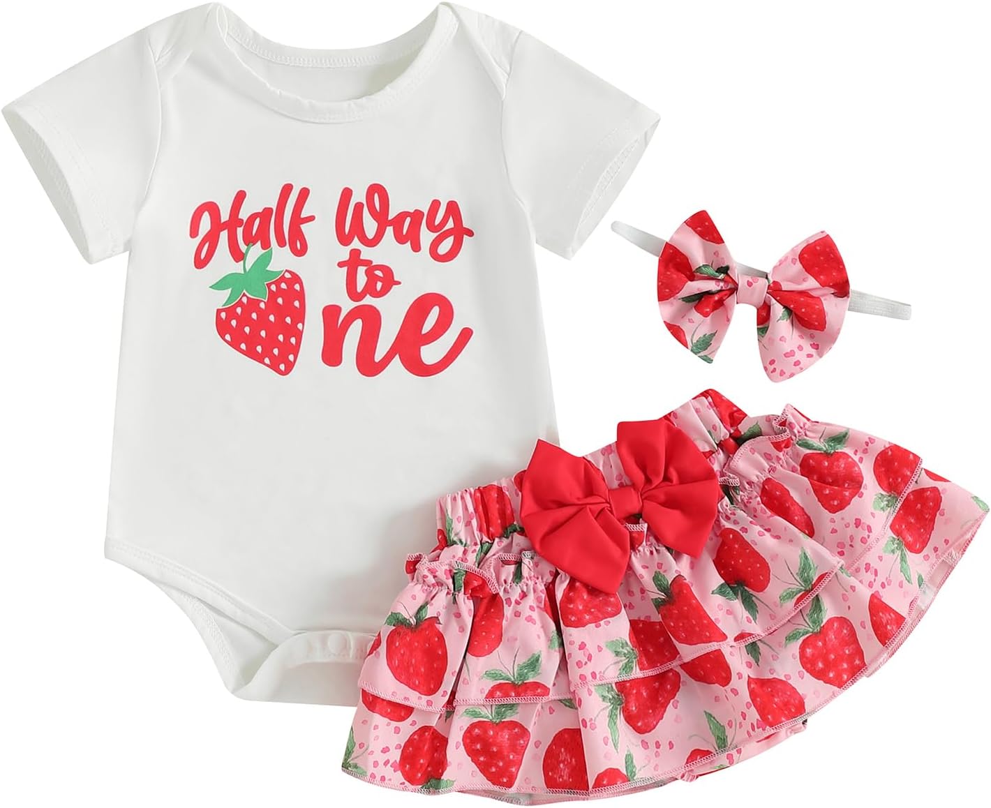 Baby Girl Birthday Outfit 1/2 Half Way To One Short Sleeve Watermelon Romper Ruffle Bloomer Skirt Set Summer Clothes