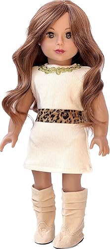 Miniatura 4 de Fashion Girl - Conjunto de muñeca de 3 piezas de 18 pulgadas - Abrigo de guepardo, vestido marfil y botas de marfil - (Doll no incluido)