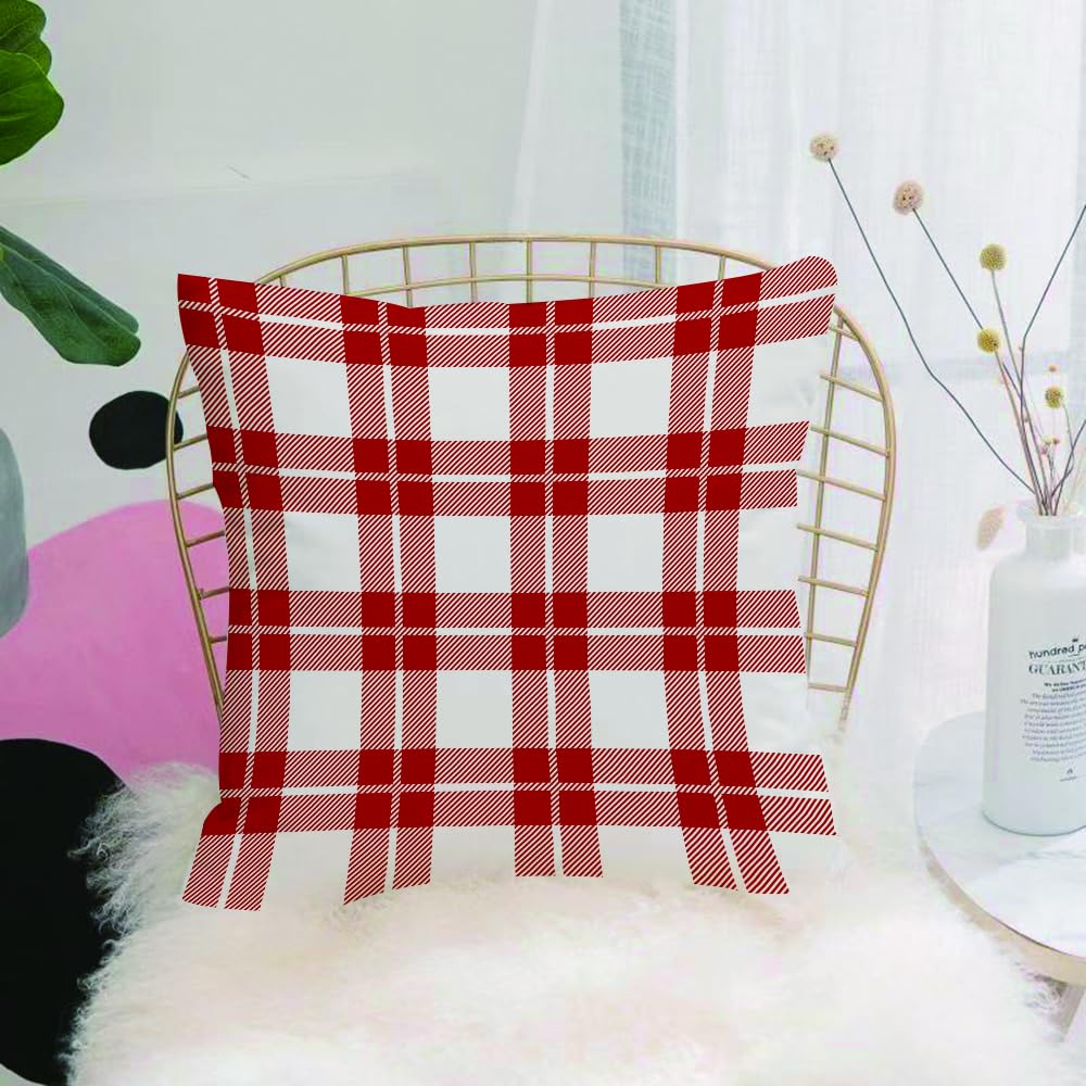 Hyosxw Red Plaid,Checkered Squares And Stripes Abst - A10 Cushion Cover,Throw Pillow Case Home Decorative For Living Room Bedroom Sofa Chair 18X18 Inch,Red Plaid,Checkered Squares And Stripes Abstract Geometric Arrangement Quilted,Pillowcase 45X45cm
