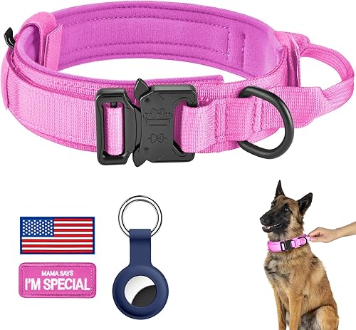 DAGANXI Collar táctico para perro, collar ajustable de nailon para entrenamiento militar con asa de control y hebilla de metal pesado para perros