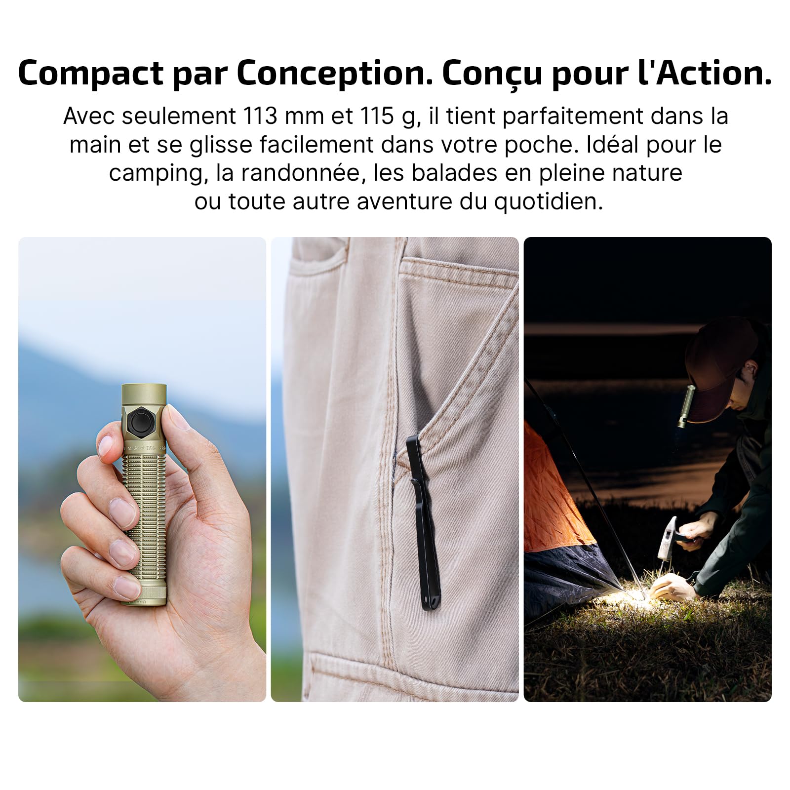OLIGHT Baton Ultra Lampe Torche Rechargeable EDC, 1800 Lumens, Portée 300m, LED EIP 1, Superalliage OAL, Etanche IPX8, Double Interrupteur, pour Exploration Extérieure Travail Urgences, Vert Olive
