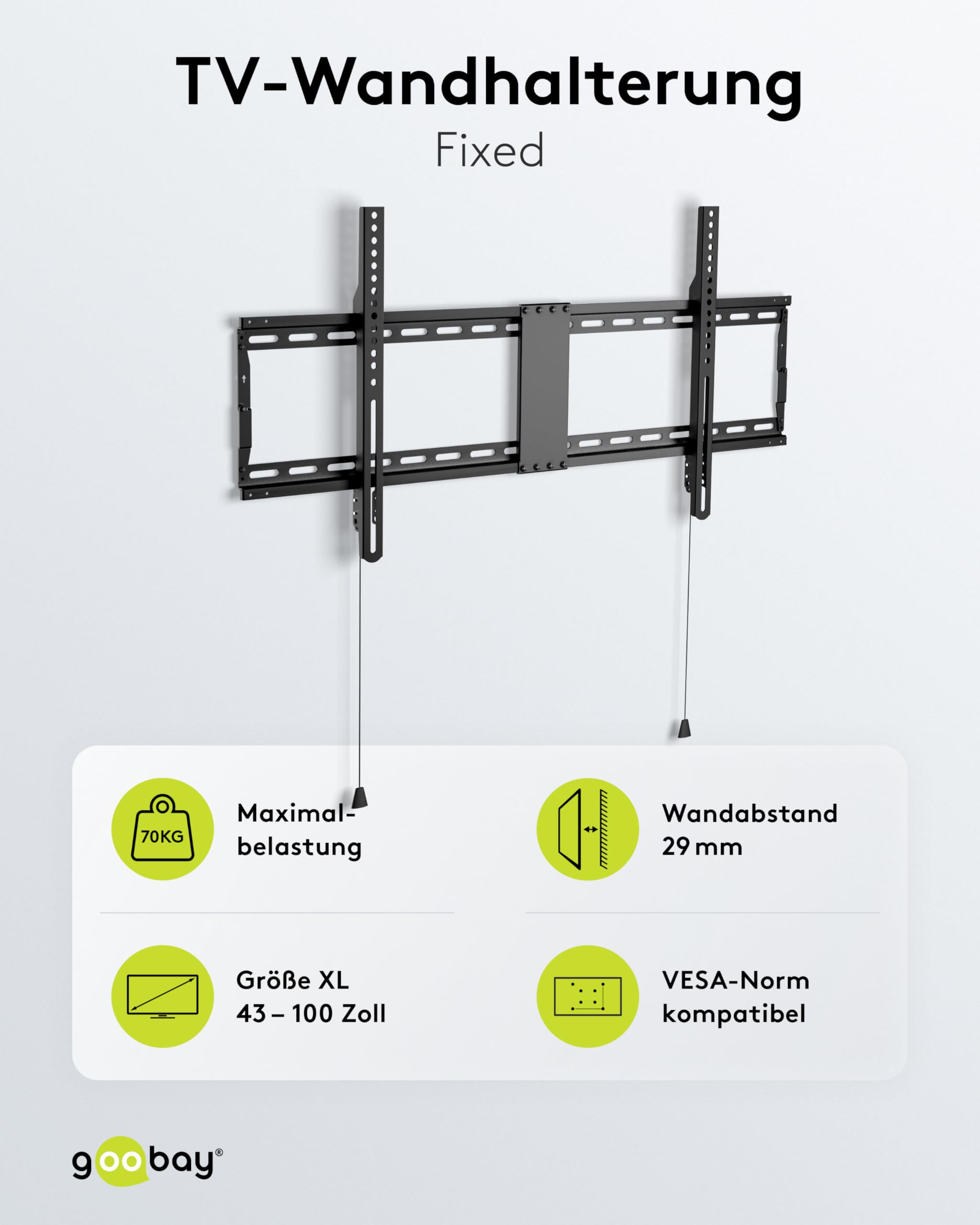 Goobay Wandhalterung 75 Zoll extra flache Halterung für große Fernseher von 43 bis 100“ bis 75Kg max. VESA 800x400 (49742)