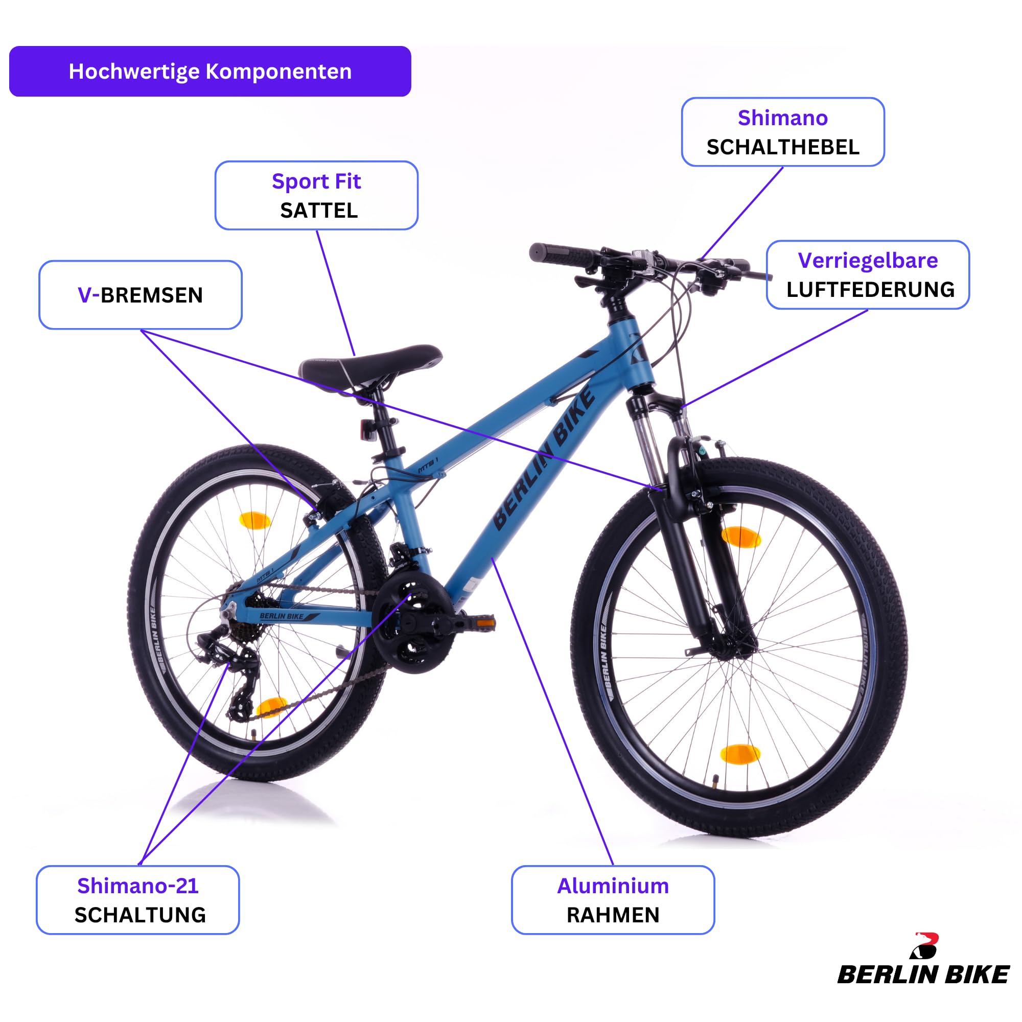 Rower górski Berlin Bike MTB1 24 cale rower dziecięcy dla dziewczynek - różowy
