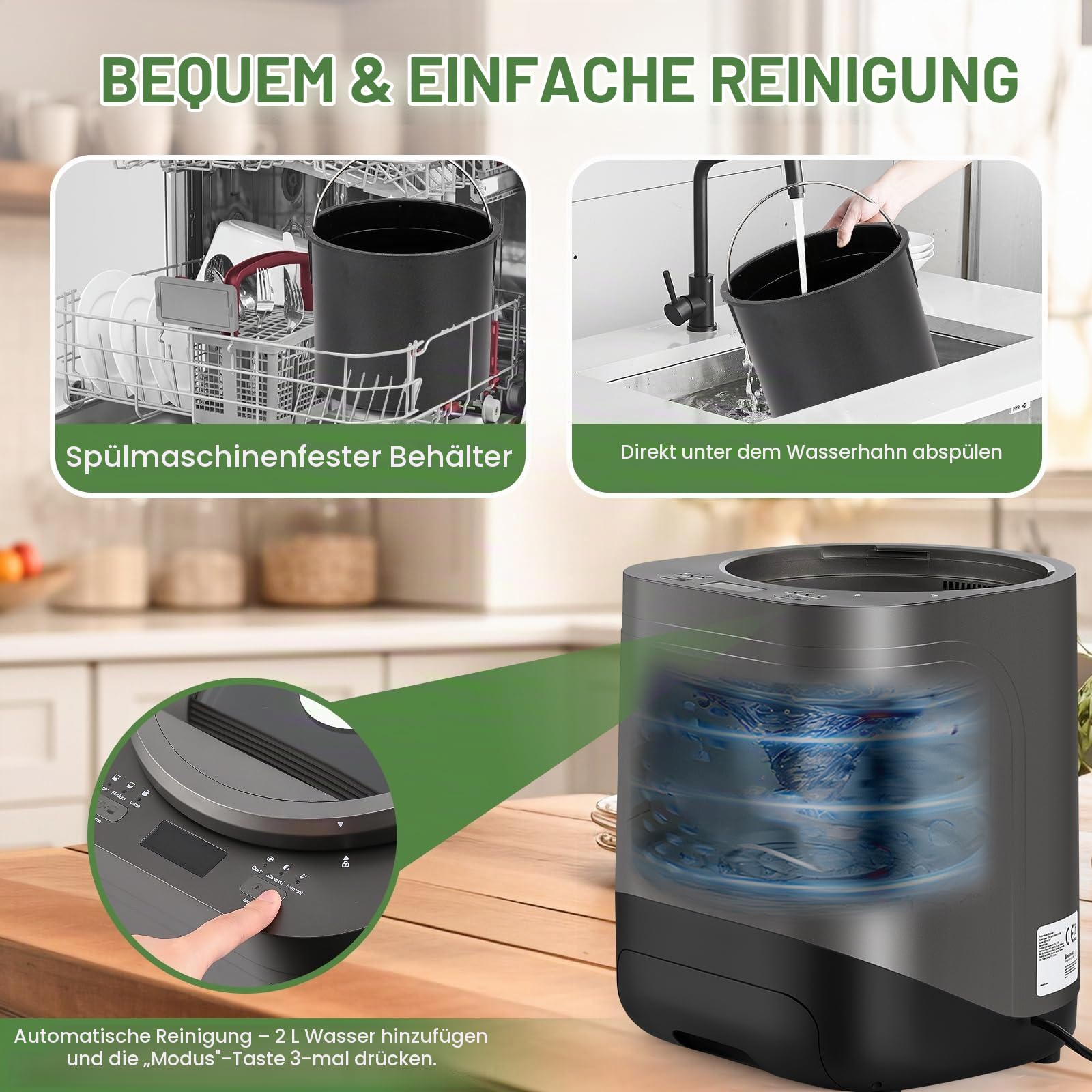 Huanyu Elektronischer Komposter Elektrischer Küchen Komposter mit Sichtbarem Fenster 3L Food Cycler Automatischer Komposter