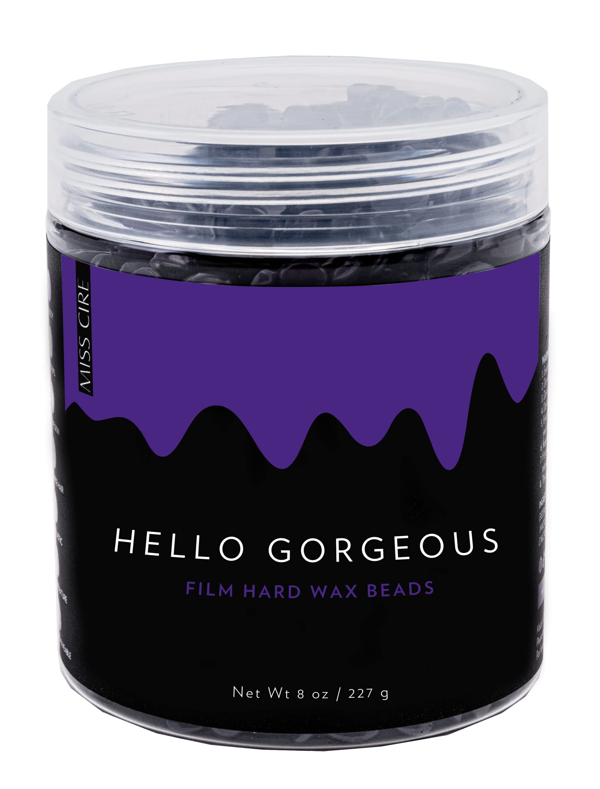 Miss Cire Purple Hard Wax Beads - Painless Hair Removal Peel-Off Wax - No Strips Needed - Low melting Point - Gel Like Consistency - For Face and Body - Hello Gorgeous - For Sensitive Skin - 8oz