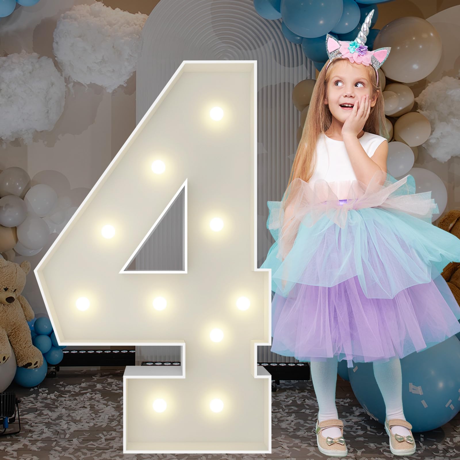 3FT Marquee Light Up Numbers, Giant Marquee Numbers, Pre-Cut DIY Foam Board Number 4 for 4th 40th Birthday Decorations, 40th Anniversary Party Decor