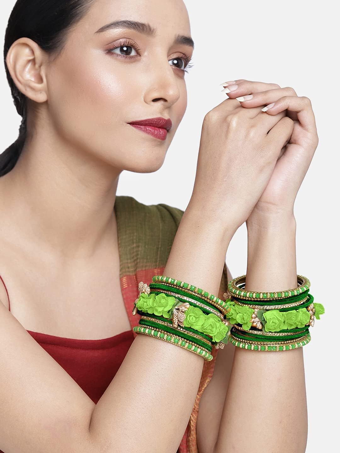 Aheli Blue Floral Chuda Chura Bangle Set Indian Traditional Bollywood Wedding Fashion Jewelry Gift for Women 2.6 Inch - Image 3