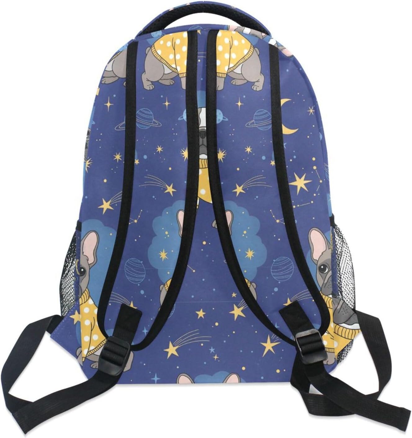 QUGRL Cute French Bulldog Space School Backpack for Girls Boys Dog Stars Large Bookbag Laptop Computer Bag Casual Hiking Travel Daypack Backpack Schoolbag for Teens College 16 Inch