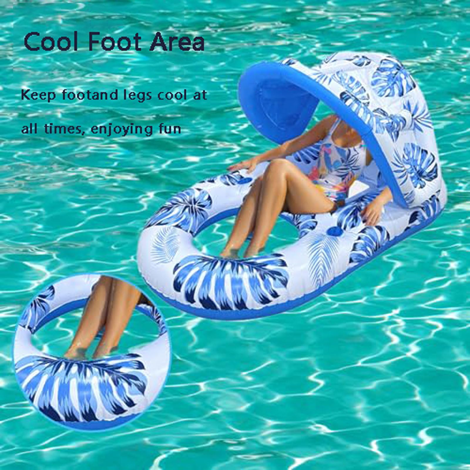 Hamaca Flotante para Piscina para Adultos 140 * 90cm,Colchoneta Piscina Hinchable con Capota Desmontable,Piscina Flotador de Agua con portavasos y reposapiés,para la Piscina Verano Playa