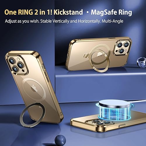 Miniatura 2 de Anillo de CD compatible con soporte invisible Magsafe Funda magnética para iPhone 15 Pro Max, parachoques galvanizado no amarillento Luce como
