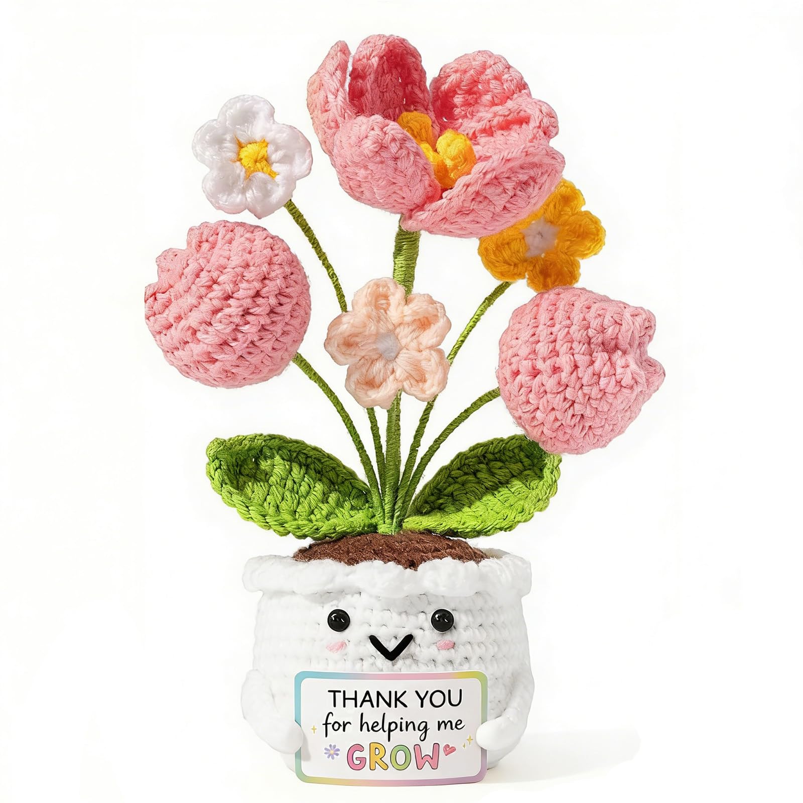 Jollydragon Women's Positive Thank You Gifts For Cute Teacher Gifts - Crochet Tulip Flower With Thank You For Helping Me Grow, Handmade Teacher Appreciation Gift For Teachers Friends Birthday Graduation Decor