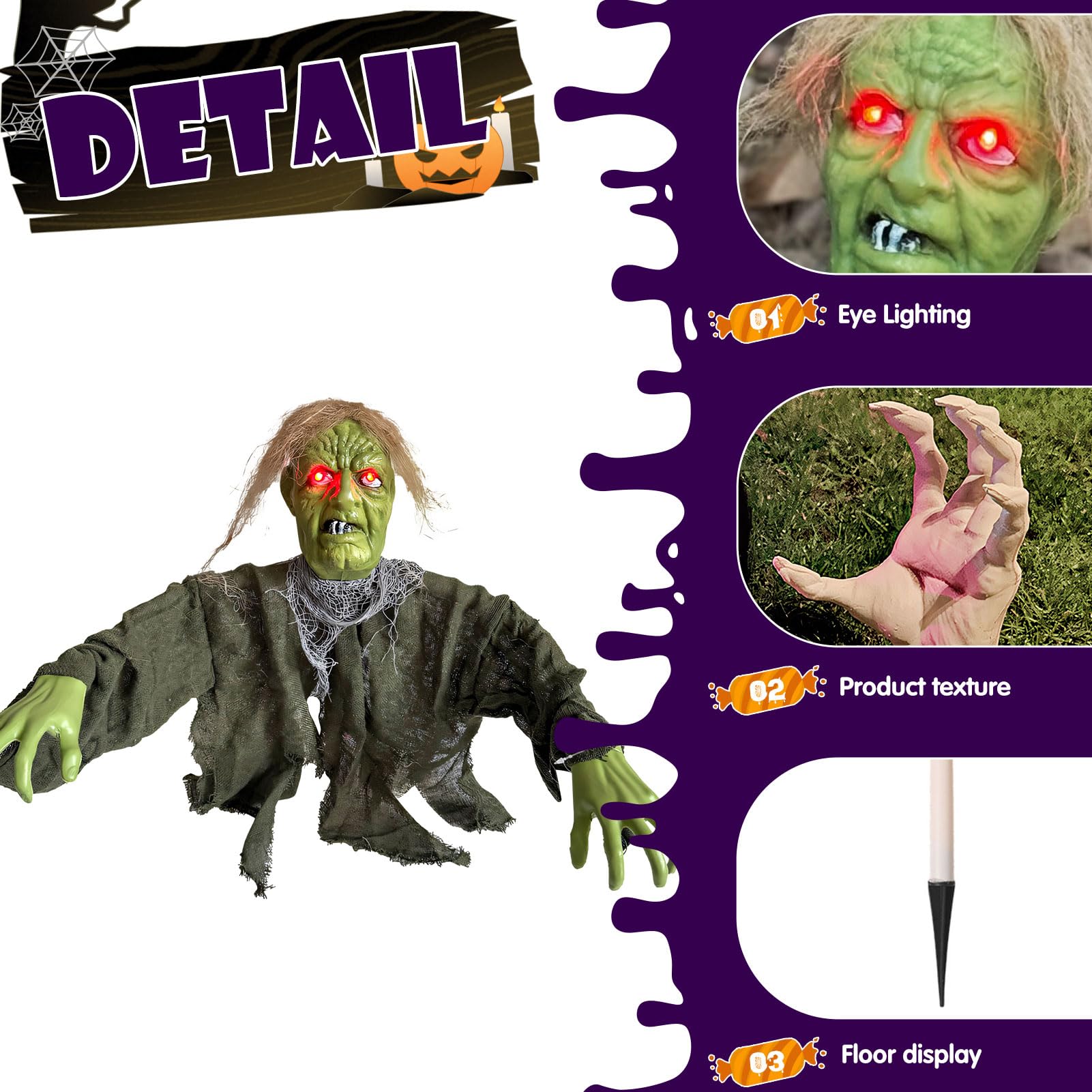 Halloween Deko Outdoor Horror Zombie Totenkopf Deko Lichter Für Gartendeko Leuchtender Geist figuren LED Gartenstecker Halloween Dekoration LED Licht Für Draußen Party Hof Garten Deko Figur (A)