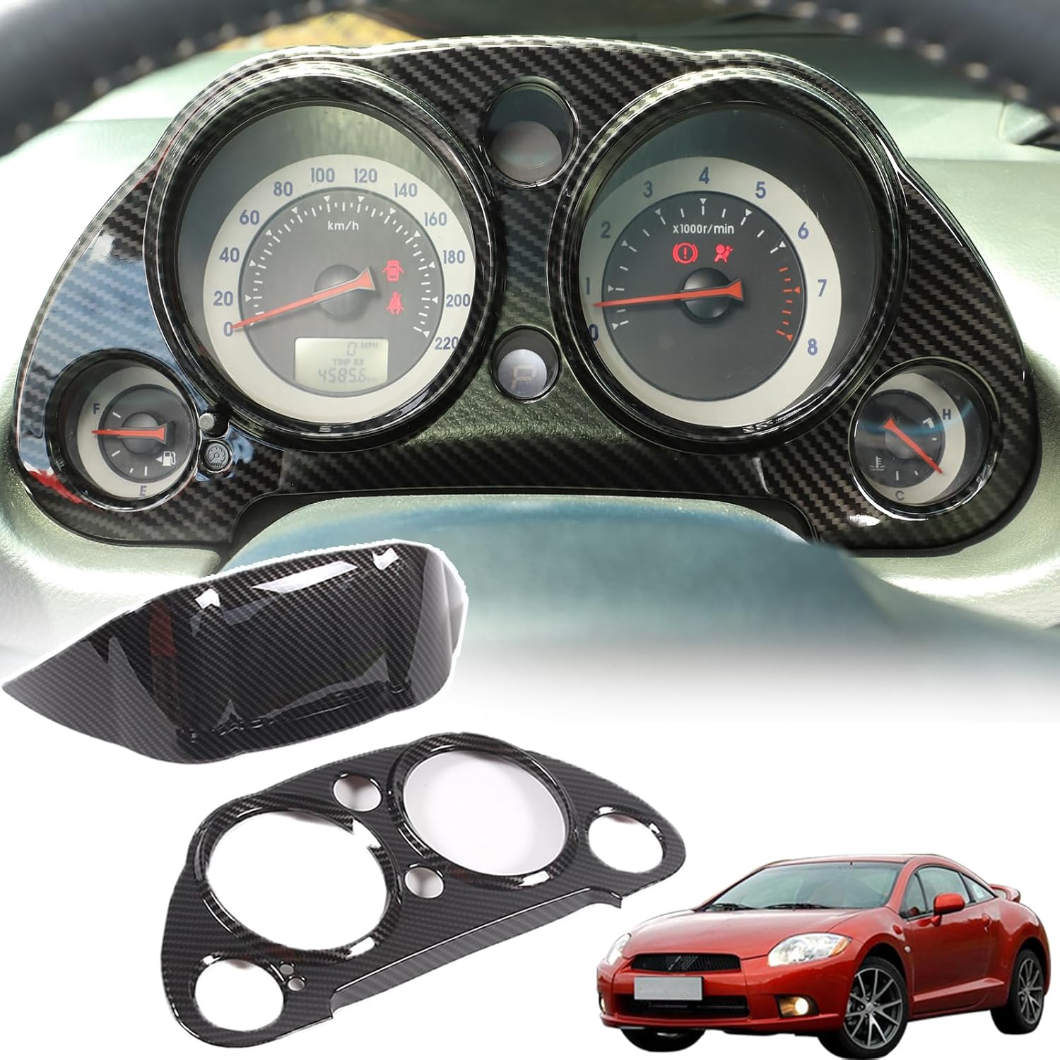 Center Console Dashboard Meter Panel Frame Trim Compatible with Mitsubishi Eclipse 2006-2011,Car Dash Instrument Panel Speedometer Frame Molding Cover Trim Accessories (ABS Carbon)