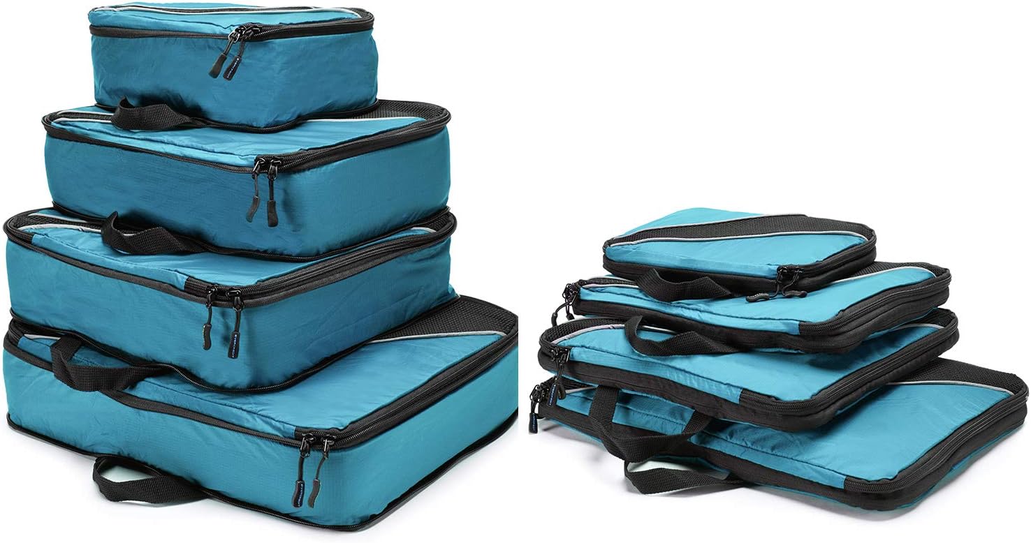 4 Set Packing Cubes, Luggage Sets Cube Organizer for Travel Suitcases with Laundry Bag (TBlue-1)
