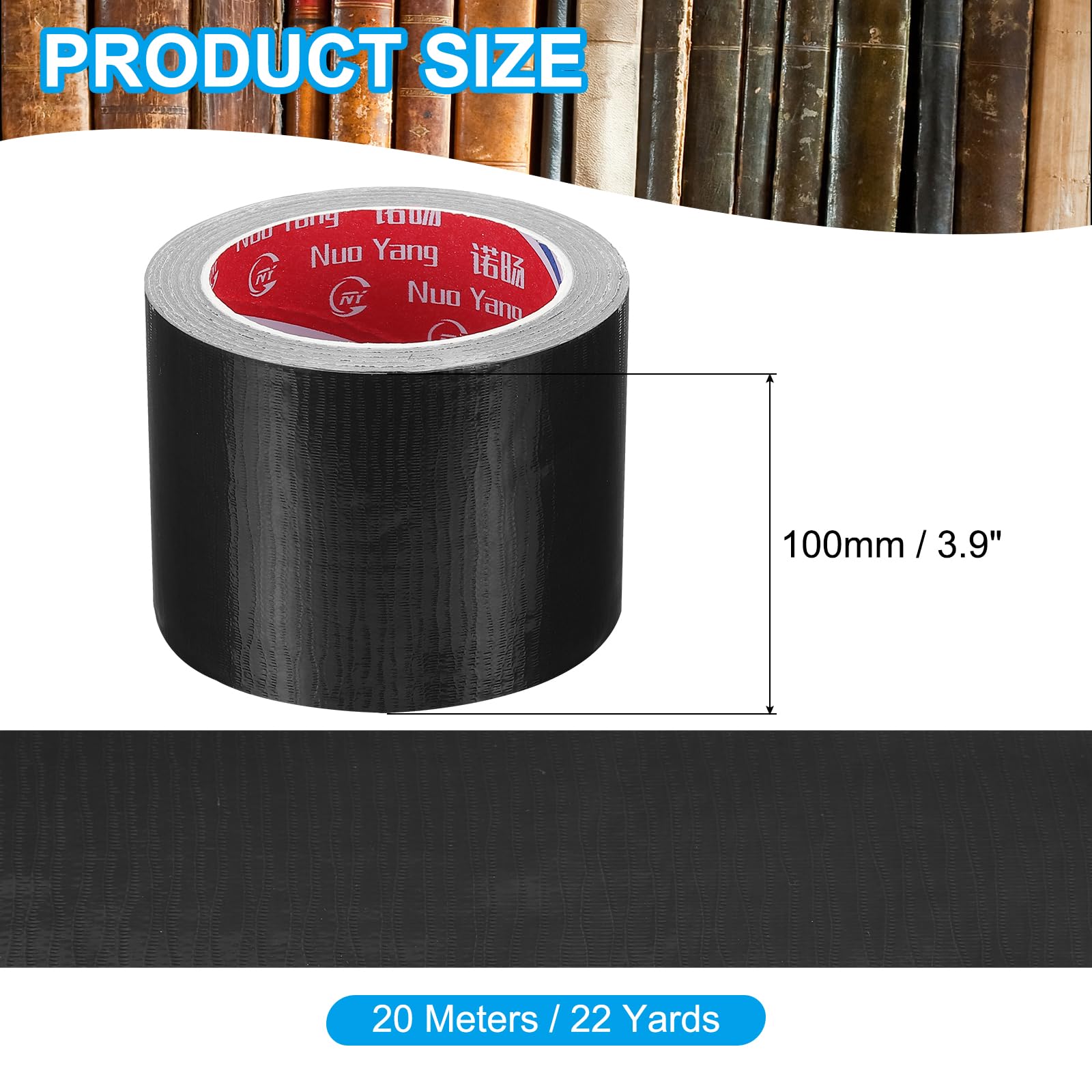 PATIKIL Cinta de Encuadernación de Libros de 4"X0.007", 22 Yardas de Cinta de Reparación de Encuadernación de Libros de Tela Autoadhesiva para Reparar Libros Antiguos, Color Negro