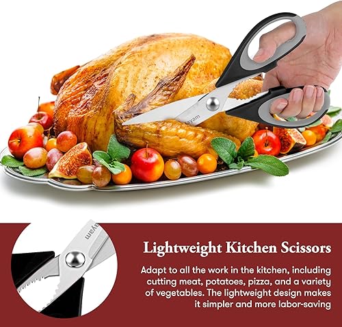 Miniatura 5 de iBayam - Juego de utensilios de cocina para el hogar, tijeras de cocina de 8.5 pulgadas con funda, tijeras de cocina negras, tijeras multiusos Gris
