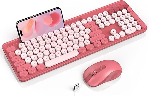 Miniatura 12 de Teclado inalámbrico, teclas redondas, teclado de máquina de escribir retro con reposamuñecas desmontable, modo de suspensión, patas plegables,