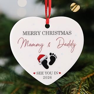 Baby’s First Christmas Ornament 2025 – Heart-Shaped Ceramic Pregnancy An...