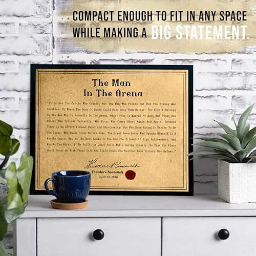 Miniatura 4 de flinelife Póster enmarcado de The Man In The Arena, 8 x 10, citas de Theodore Roosevelt, arte de pared impreso inspirador, póster motivacional,