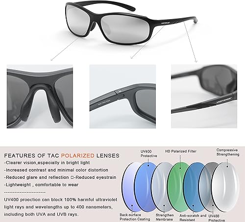 Miniatura 4 de Lasiyanor Gafas de sol deportivas polarizadas TAC ligeras para hombres y mujeres, TR90 almohadillas ajustables para la nariz para correr, ciclismo,