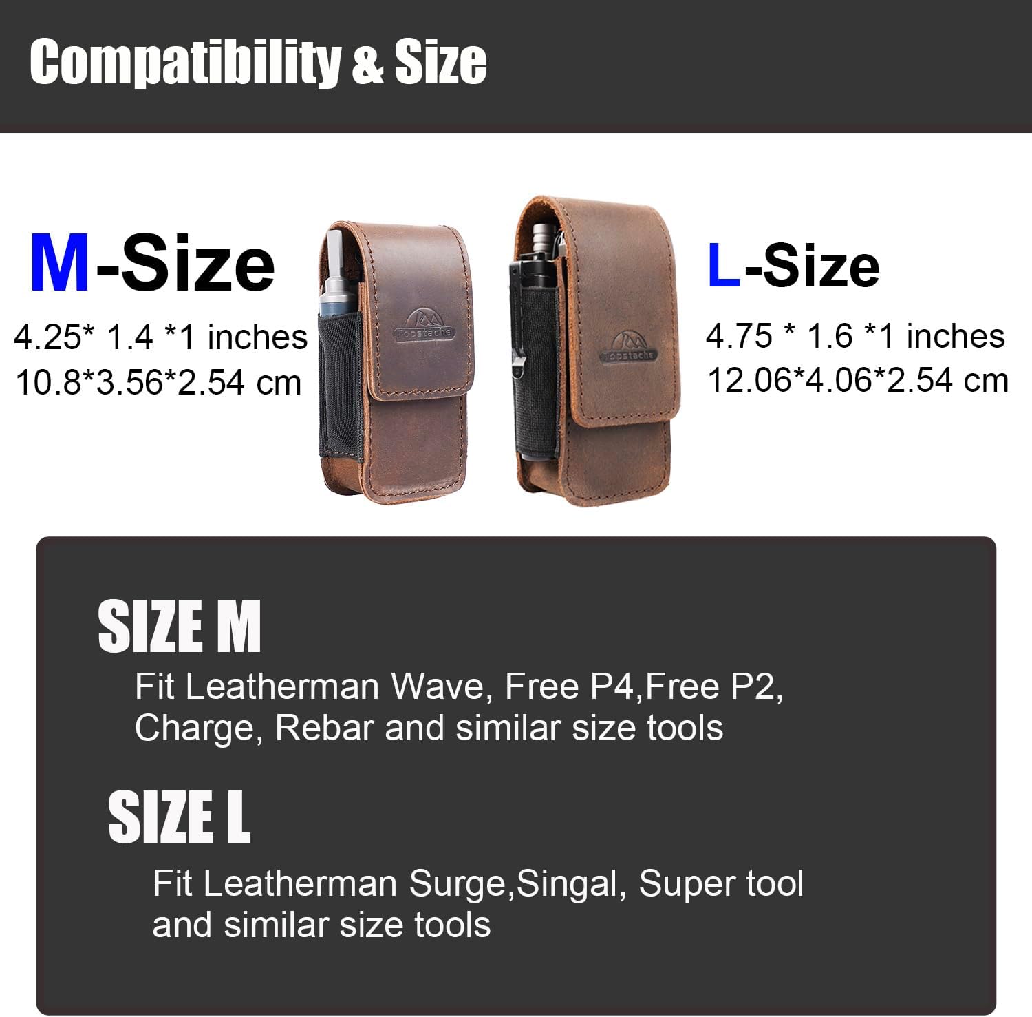 Topstache Multitool Sheath for Men - Belt Leather Multitool Holster - EDC Belt Organizer for Leatherman, Gerber - Magnetic Closure Multitool Pouch Fits Folding Tool, Darkbrown - Image 5