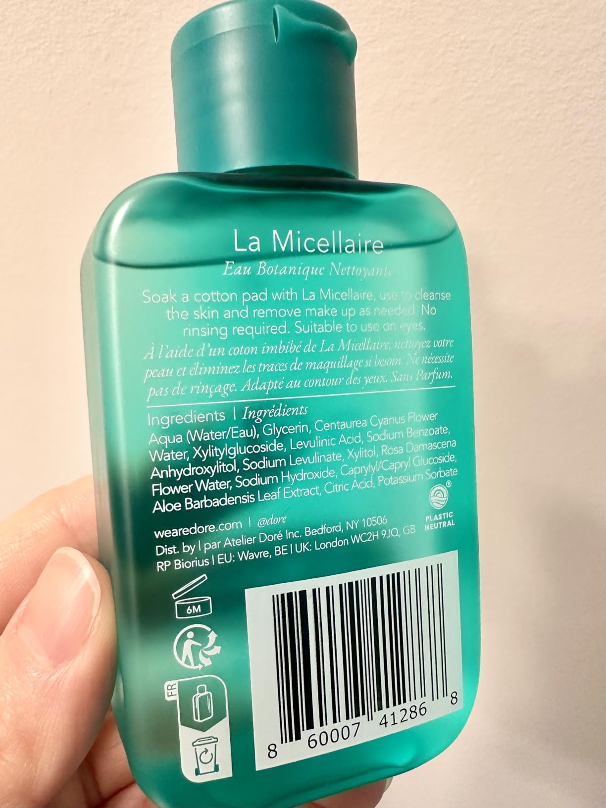 Doré La Micellaire Water Travel Size for Waterproof Makeup, Hydrating Facial Cleanser & Eye Makeup Remover, Suitable for Sensitive Skin, Removes Excess Oil and Dirt (3.4oz)