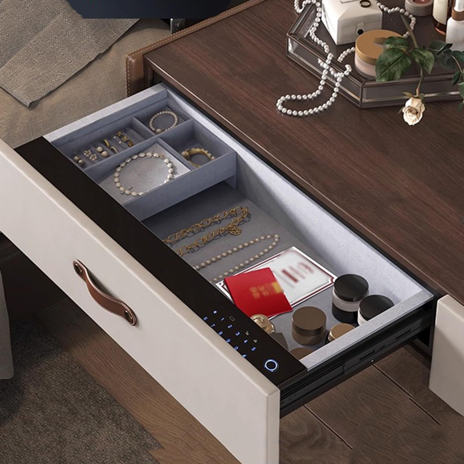 Cassaforte per Gioielli con Impronta Digitale biometrica per la Sicurezza Domestica, con cassetto Estraibile e Luce LED, Accesso istantaneo Tramite codice biometrico/Pin e Chiave - 400 mm