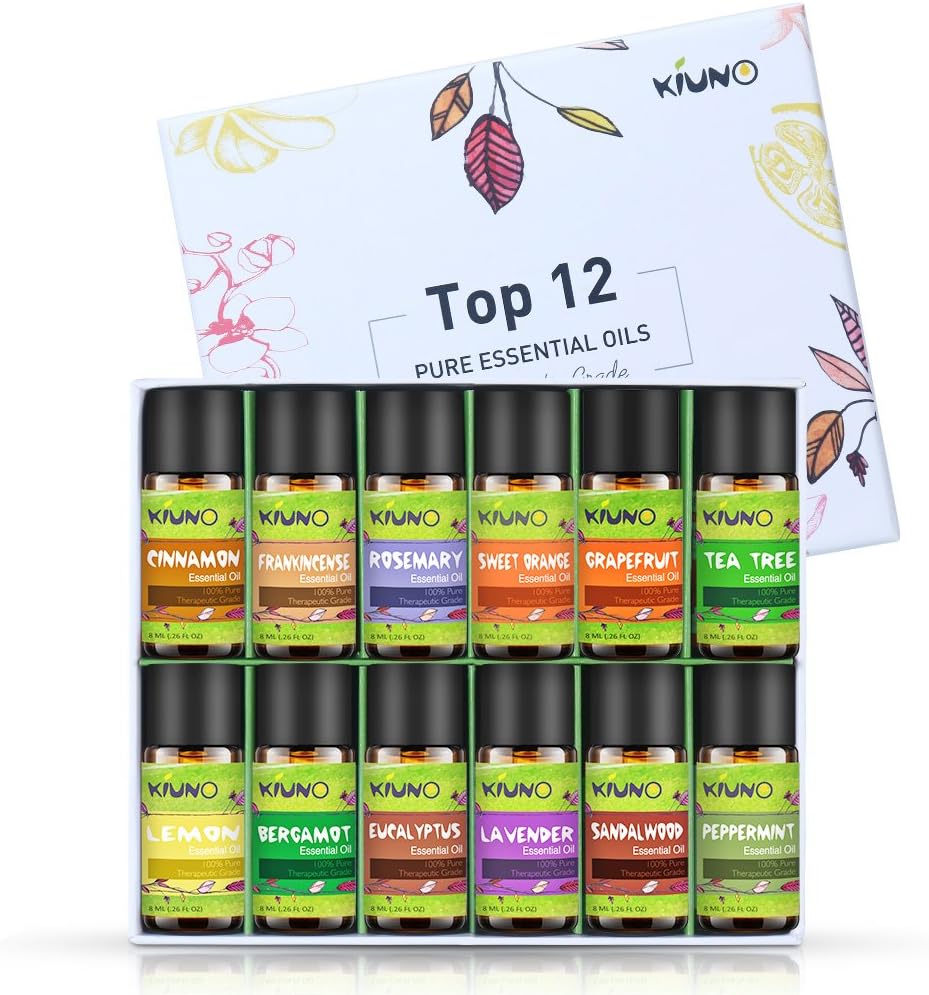 Aromatherapy Essential Oils Top 12 Bottles 8ML Lavender,Sweet Orange, Peppermint,Lemon,Tea Tree,Eucalyptus,Rosemary,Frankincense,Cinnamon,Grapefruit,Bergamot,Sandalwood Diffuser Oils