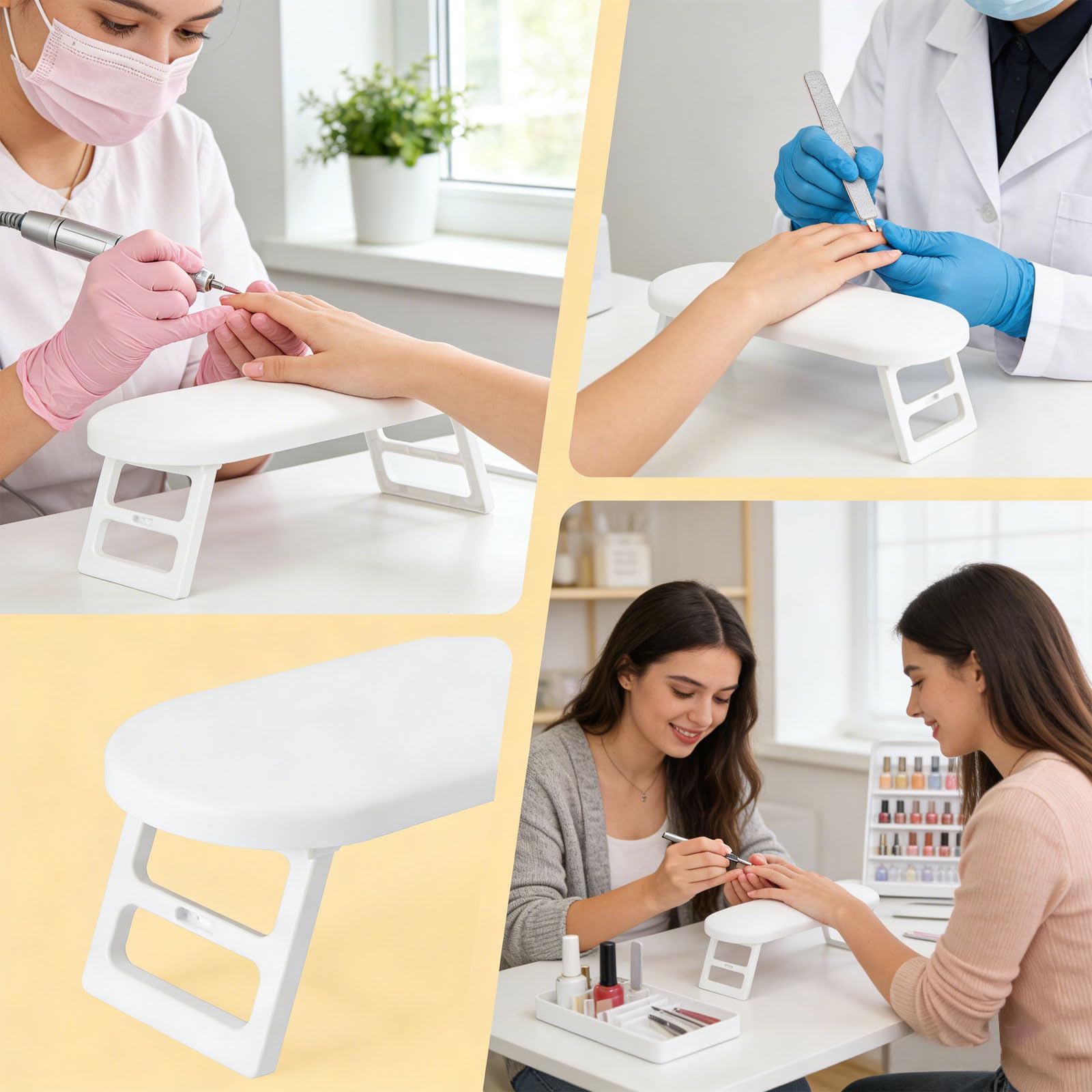 poggiamani per salone di bellezza, pieghevole cuscino poggiamani con pinzetta di precisione in acciaio inossidabile da 80 mm per manicure domestica e saloni di bellezza (bianco)