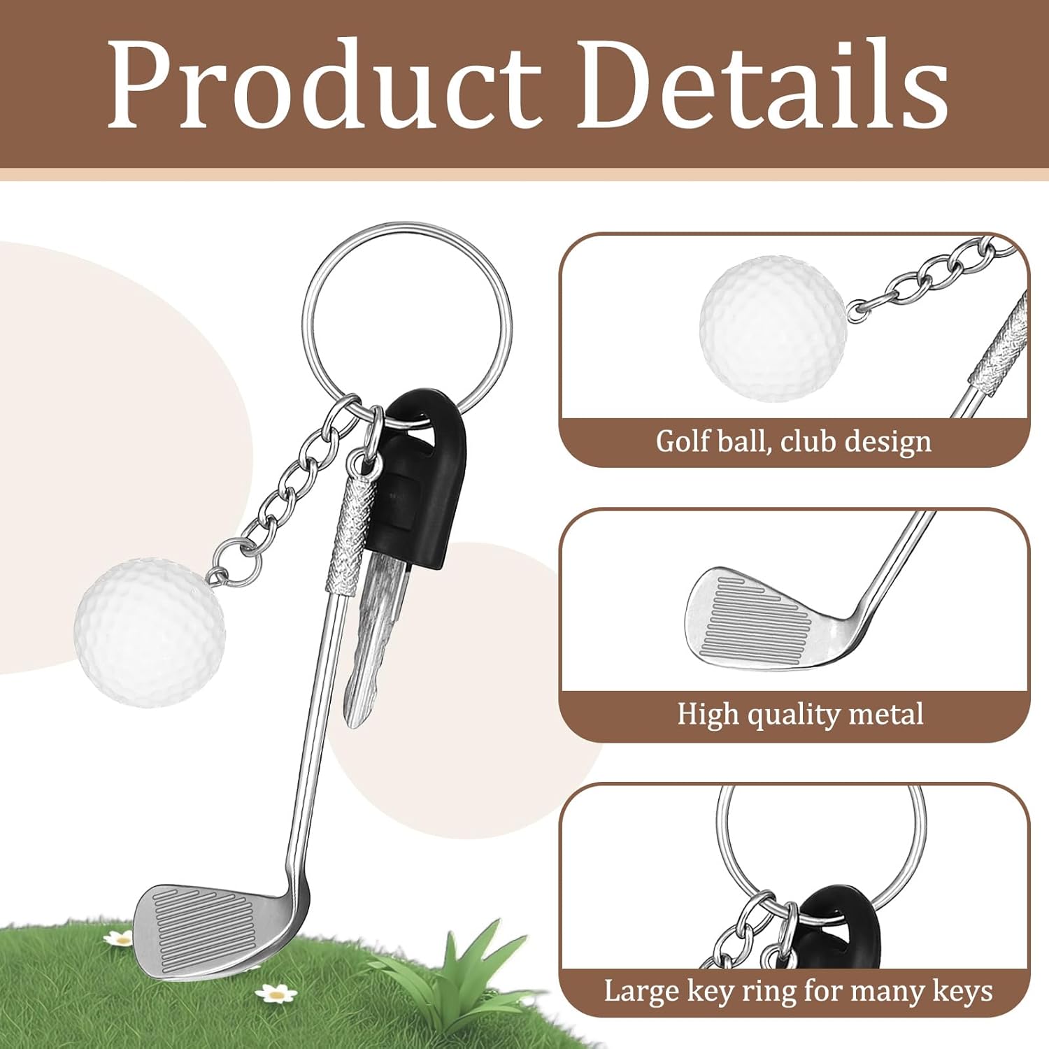 TIESOME 2 PCS Golf Club Keychain, Funny Golf Gifts Keychain for Men Women Golfers Mini Alloy Golf Ball Keychains Backpack Decorations Birthday Christmas Gifts for Father Grandfather Sports Golf Lovers - Image 3