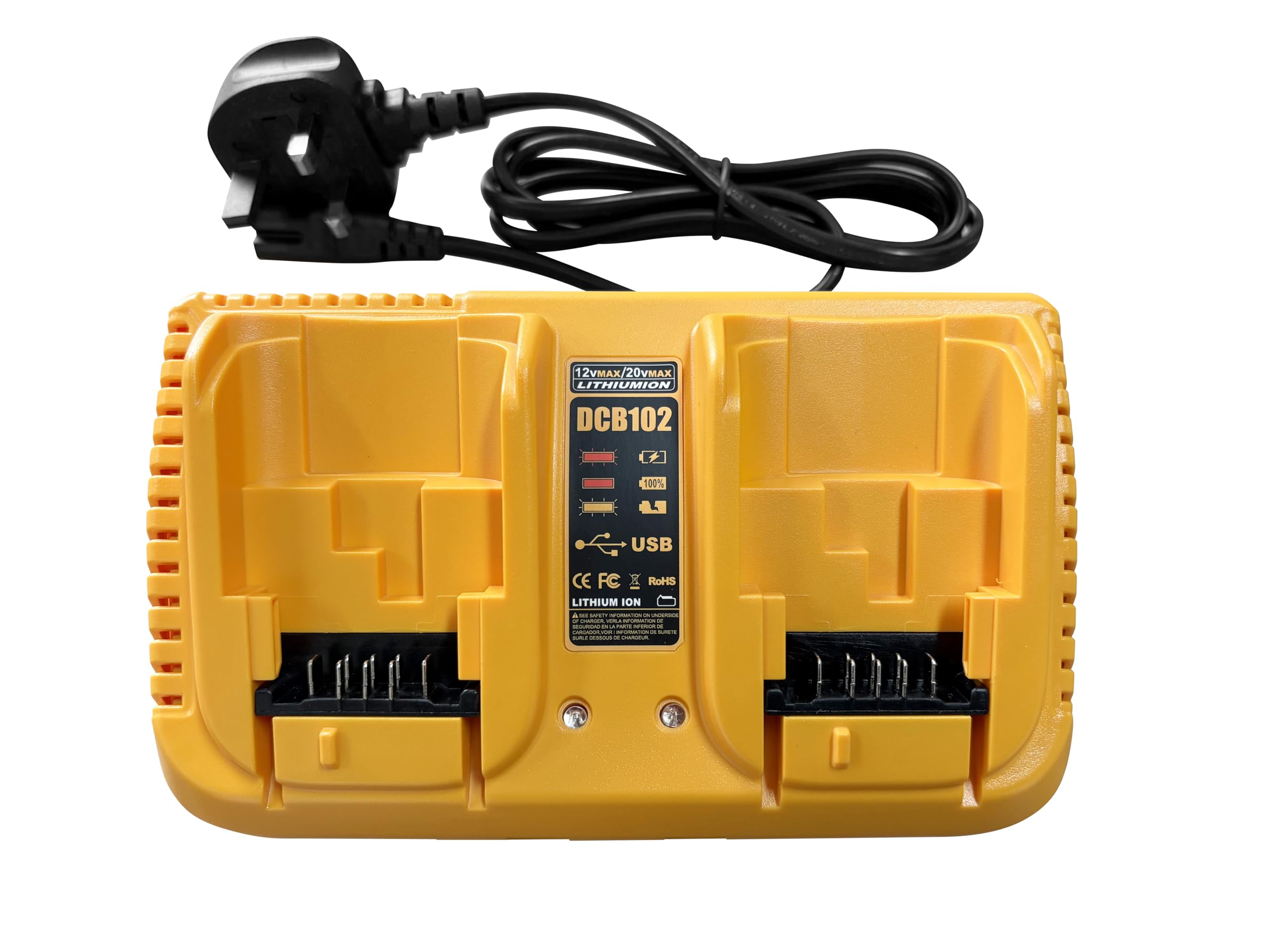 Battery Charger Replacement Compatible with Dewalt 12V-18V Battery, 2-Ports Fast Charger for DCB Series Tools Lithium Battery 18V, Compatible with DCB203 204 205 206 201 120 127