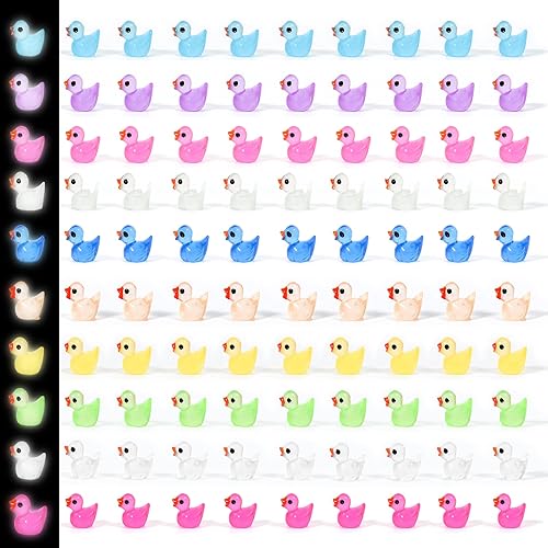Darovly 150 mini patos de resina luminosos, patos en miniatura de resina brillante, para decoración de pasteles, casa de muñecas, manualidades,