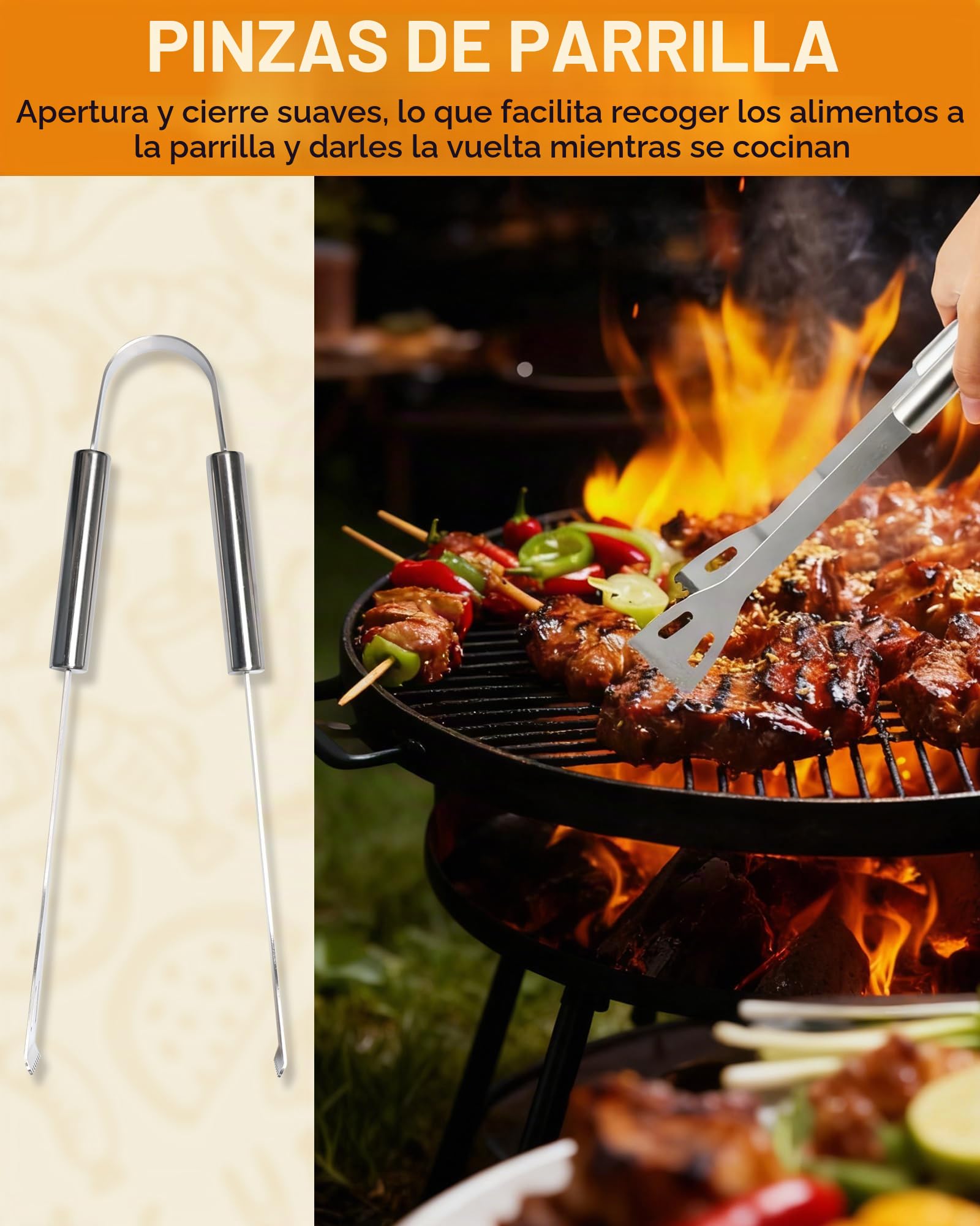 Set de Barbacoa Profesional de Acero Inoxidable 5 Piezas - Utensilios Barbacoa Kit Accesorios de Barbacoa Regalo para Hombres, 37x12x7 cm maletín de Aluminio Ideal para barbacoas y Cocina