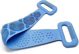 فرشاة جسم السيليكون - منشفة مقشر حزام قابلة للتعديل لفرك الظهر الفعال ، وأداة تقشير الاستحمام والجسم مع إسفنجة ناعمة وملحقات دش (قطعه)