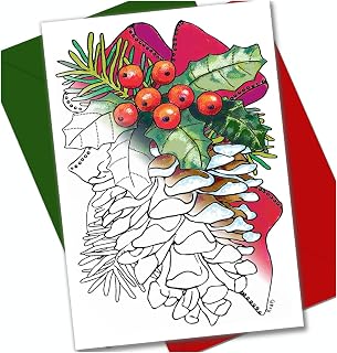 Art Eclect Coloring Christmas Cards for Adults, 10 Cards with 10 Different Designs, 10 Colored Envelopes Included (Christmas B2/10)