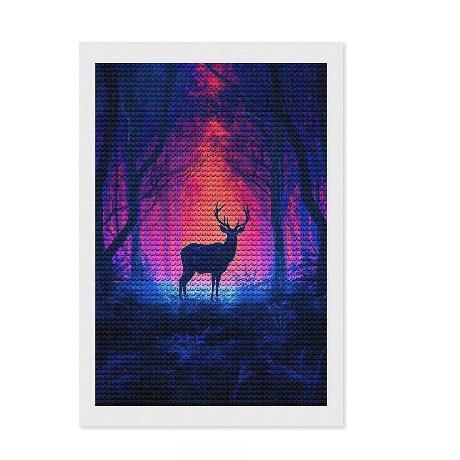 Junmoney Deer in The Mystical Fores Diamond Art Kit 8"x12", Christmas Gift, for Beginners, Easy Handmade Project, Bedroom Decor, Stress Relief Craft