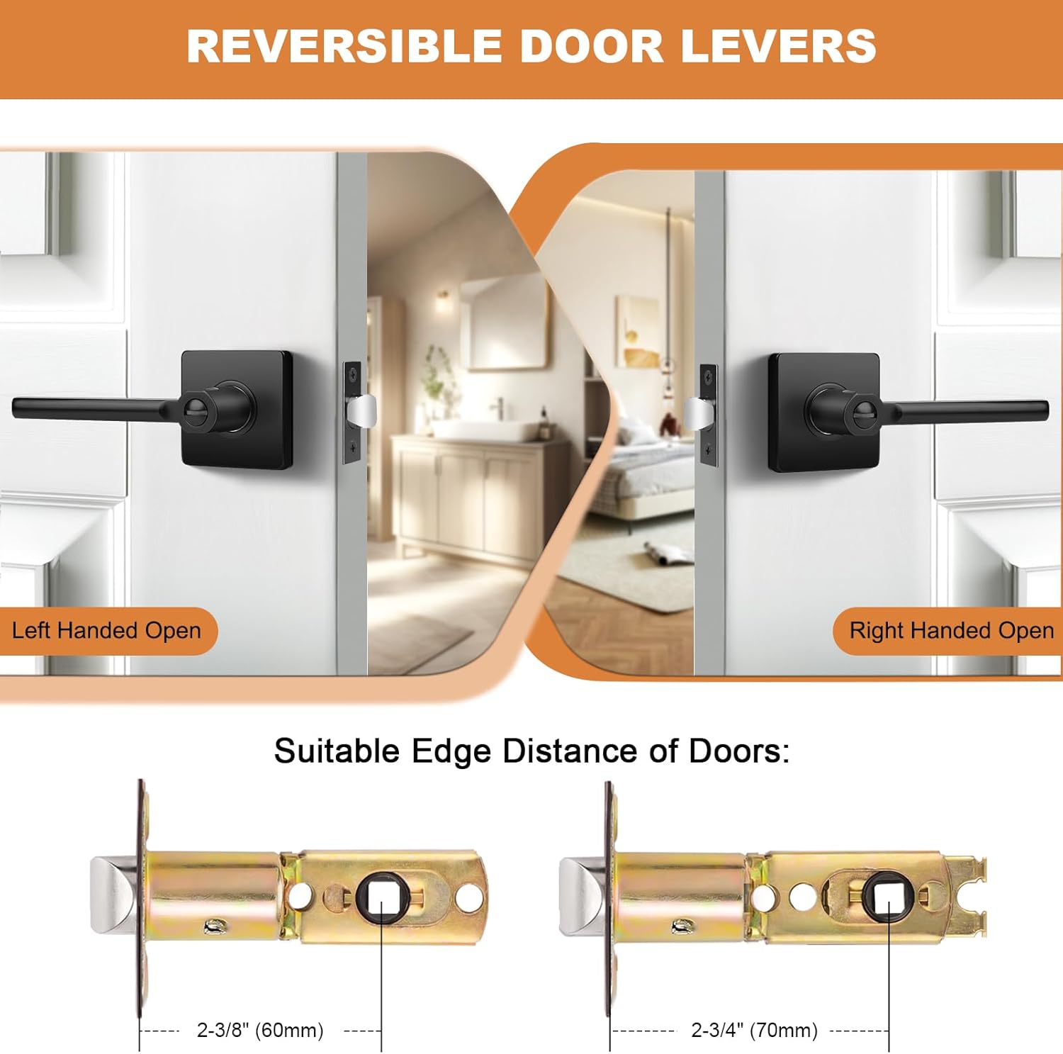 Probrico Black Privacy Door Handle (2 Pack) and Passage Door Handle (2 Pack), Heavy Duty Interior Door Knobs, Keyless Door Lever for Bedroom or Bathroom and Hallway Closet